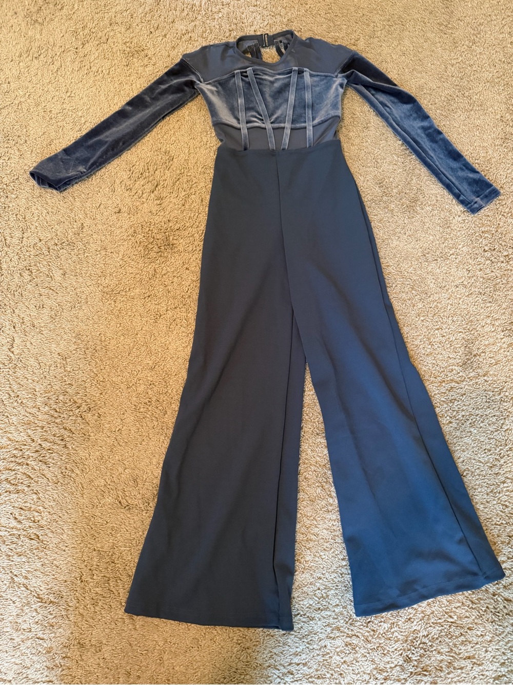 Velvet Bodice Wide-Leg Jumpsuit - Navy